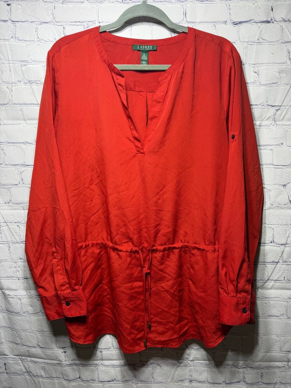 Lauren Ralph Lauren Long Sleeve V-Neck Top Red Sz XL Lightweight